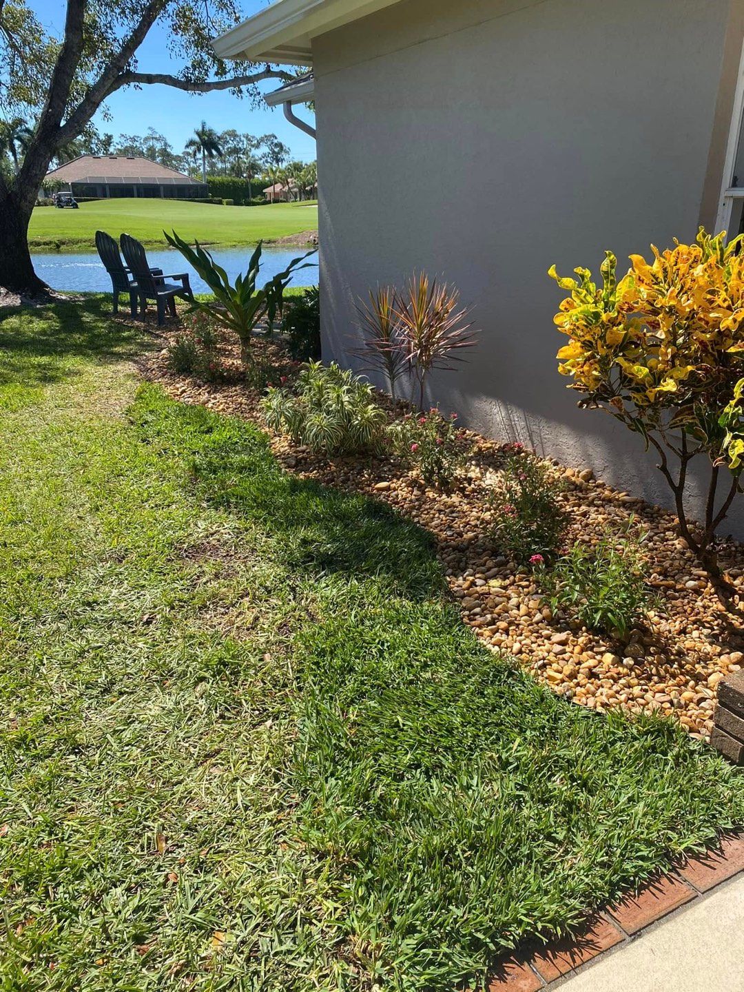 Landscape installation in progress at a Southwest Florida home